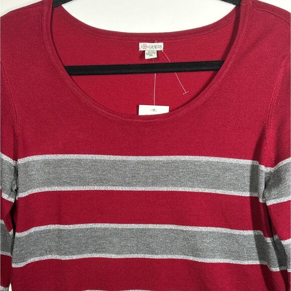 Guess Long Sleeve Janica Striped Sweater Red Gray XL Lightweight Office Casual - Picture 2 of 11